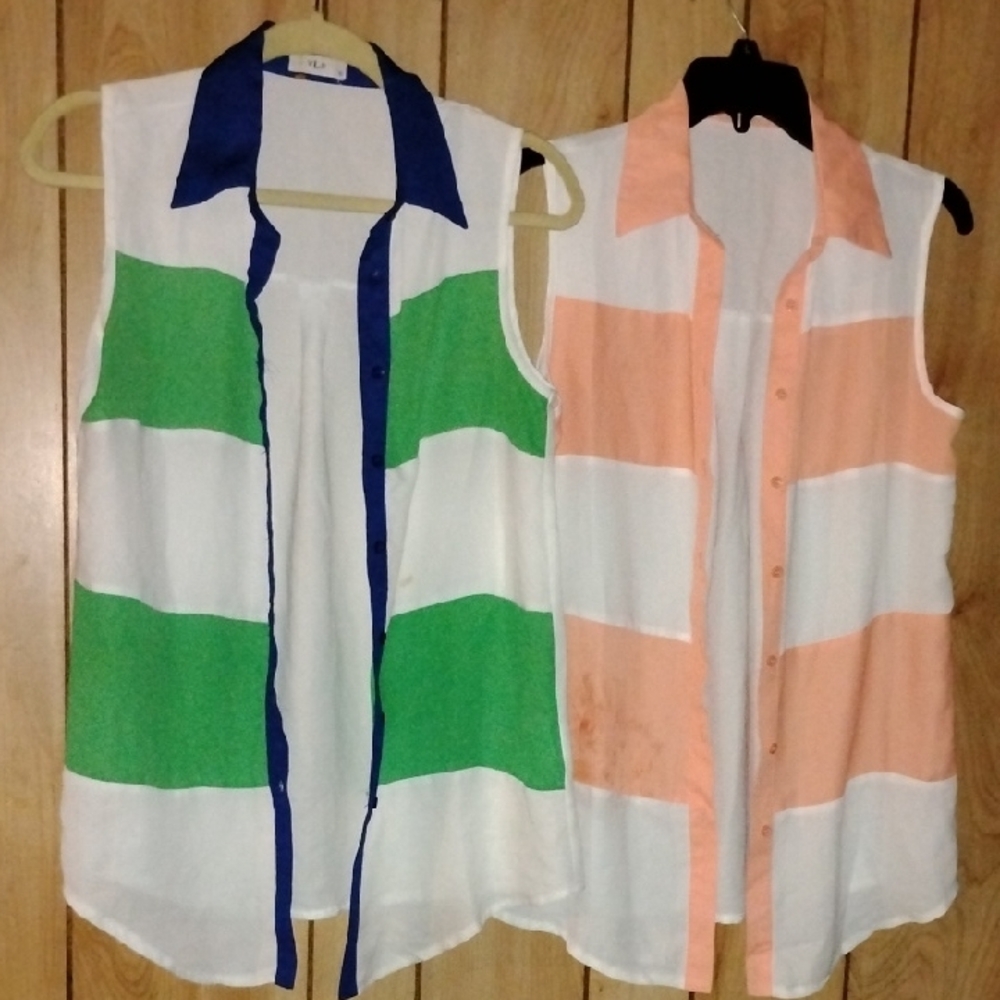 VLD Brand Striped Sleeveless Button-Up Shirts